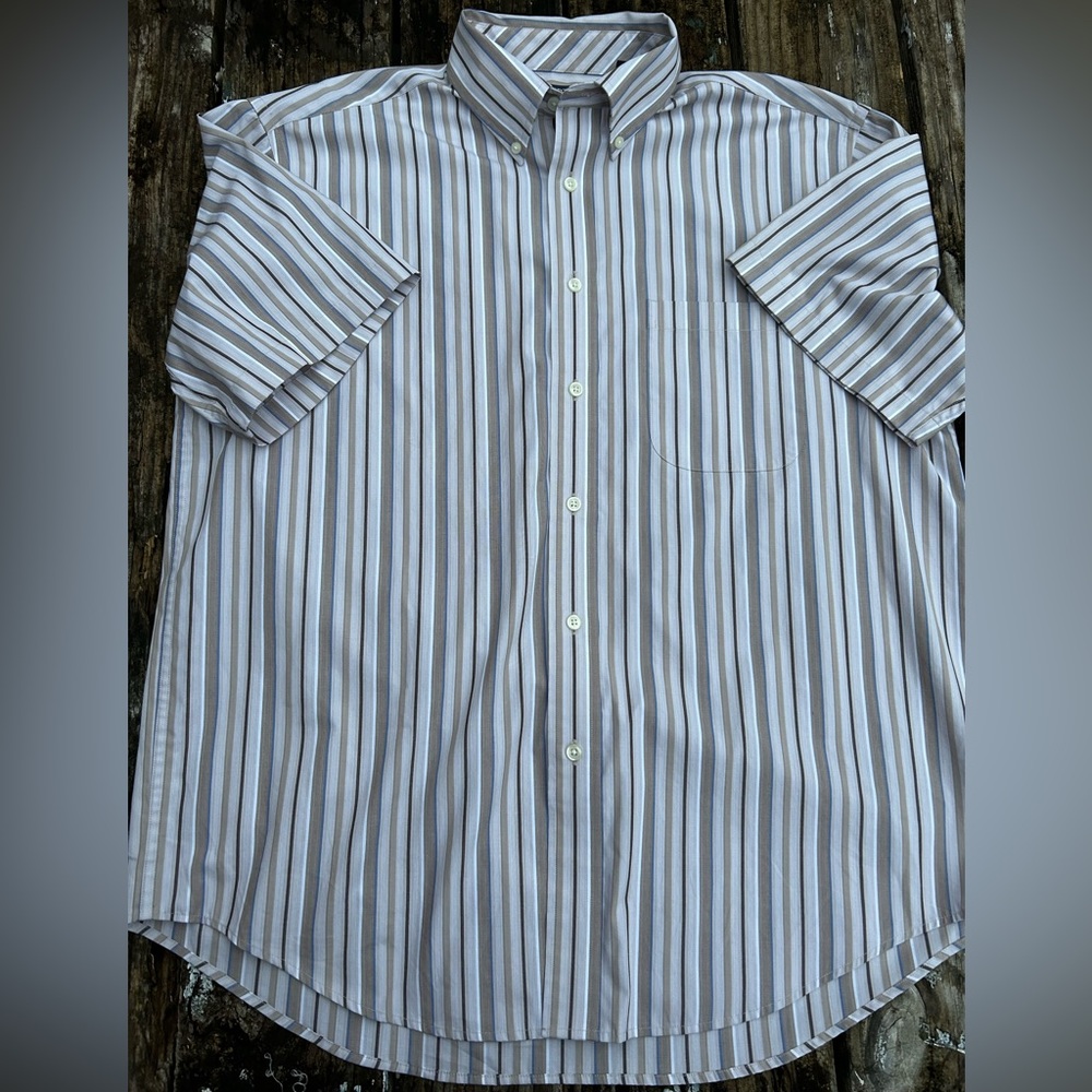 Roundtree & Yorke Classics Mens Short Sleeve Button Down Shirt Striped Large - Picture 3 of 5